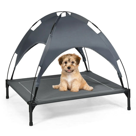 Elevated Pet Cot with Detachable Canopy Shade & Sturdy Steel Frame-L