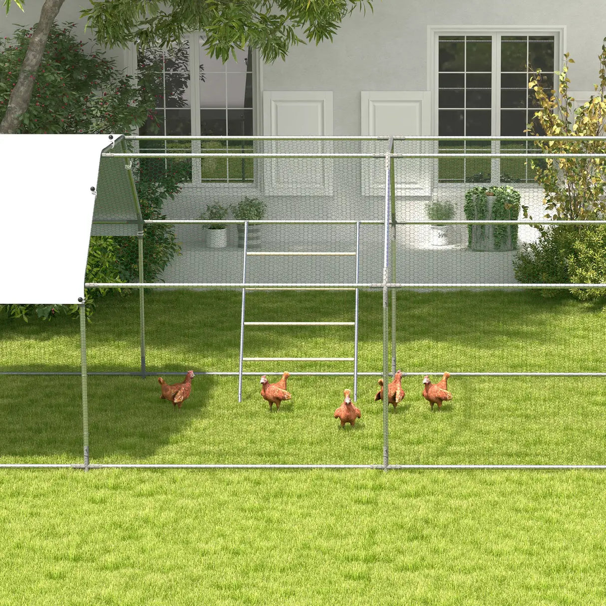 PawHut Chicken Perch for Coop, Wooden and Galvanised Steel Roosting Bar Jungle Gym, Chicken Roosting Ladder for Backyard Farm
