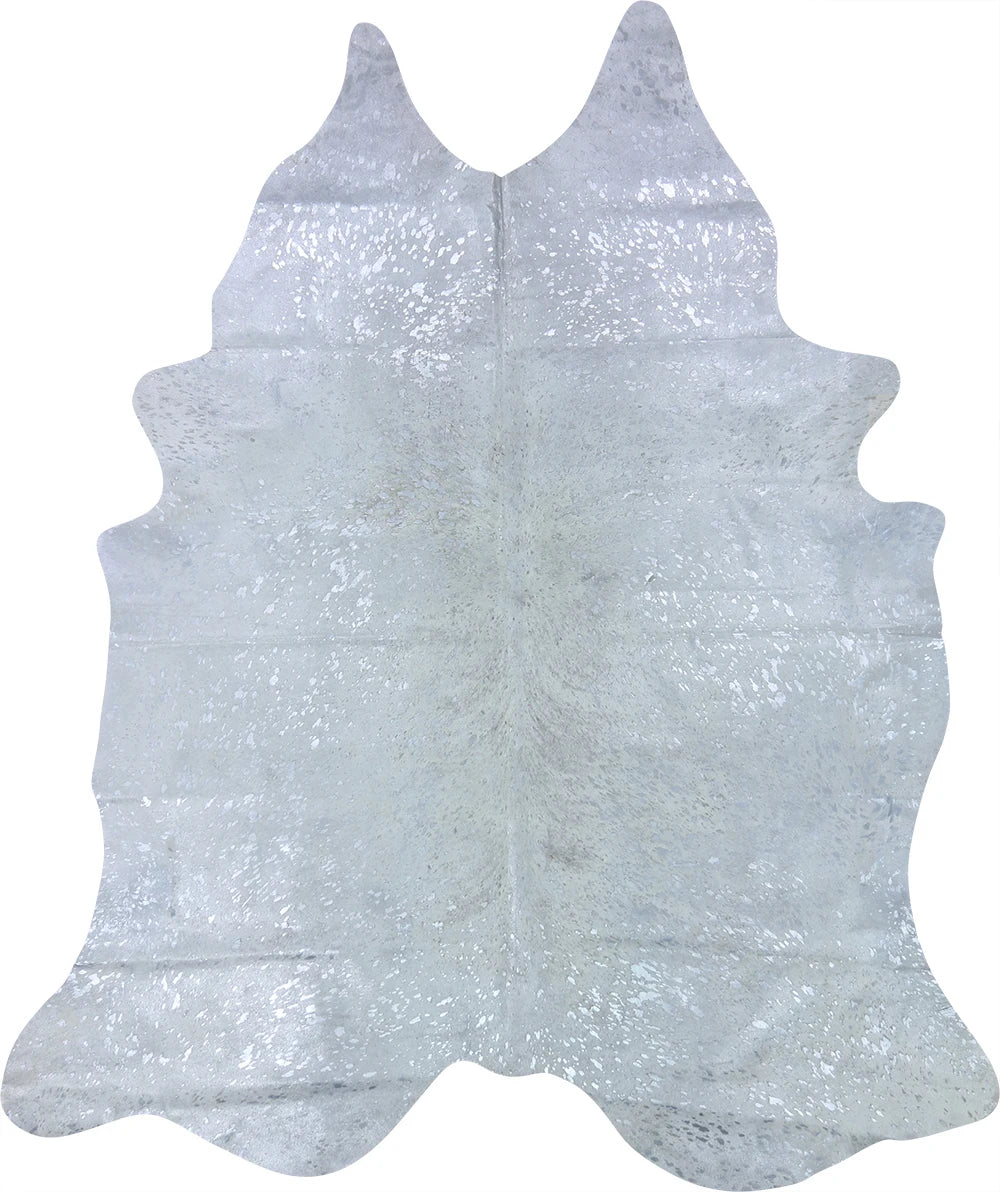 COWHIDE METALLIC SILVER ON OFF WHITE 3-5M - 238cm 200cm