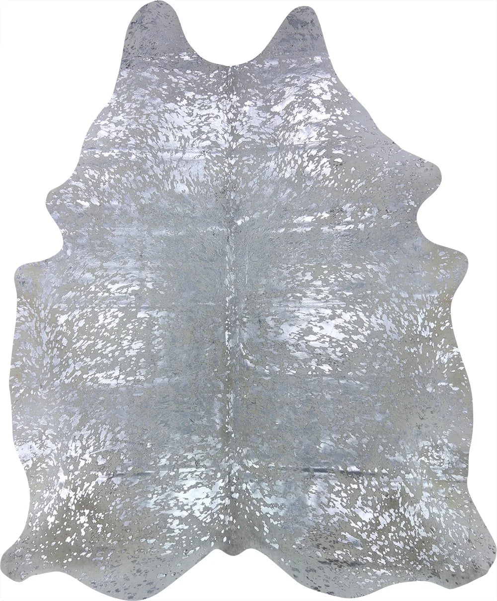 COWHIDE METALLIC SILVER ON OFF WHITE 3-5M - 228cm 193cm
