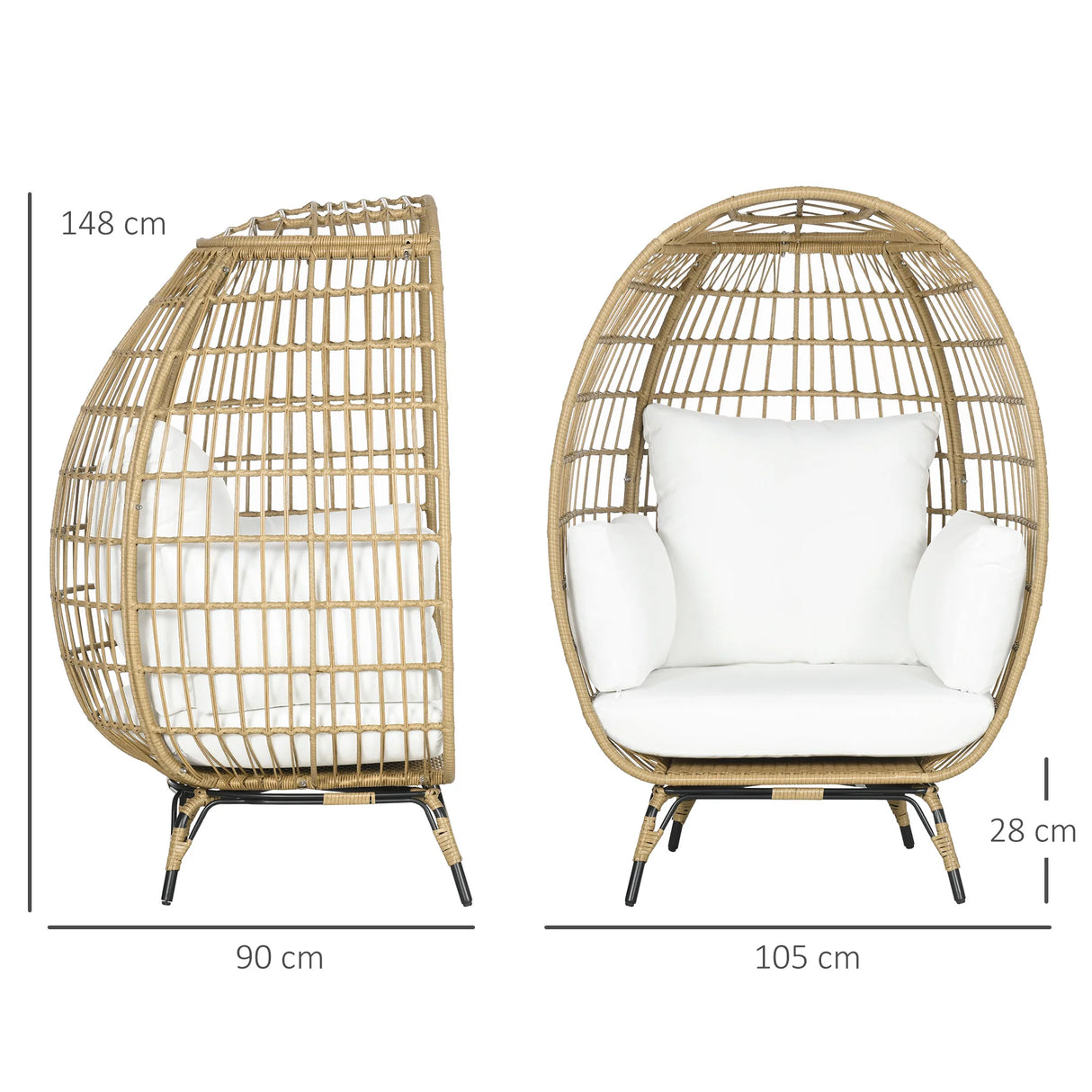 Outsunny Rattan Egg Chair with Cushions and Pillows, Khaki