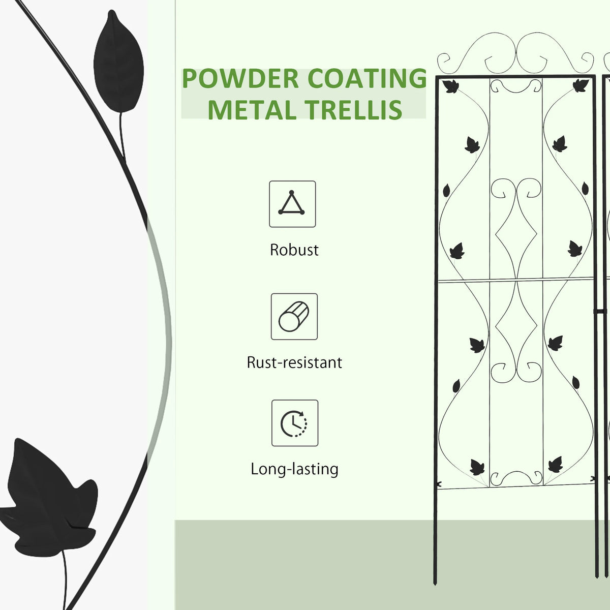 Outsunny Metal Trellis Set of 2, Garden Trellis for Climbing Plants Support Frames, Leaf Design