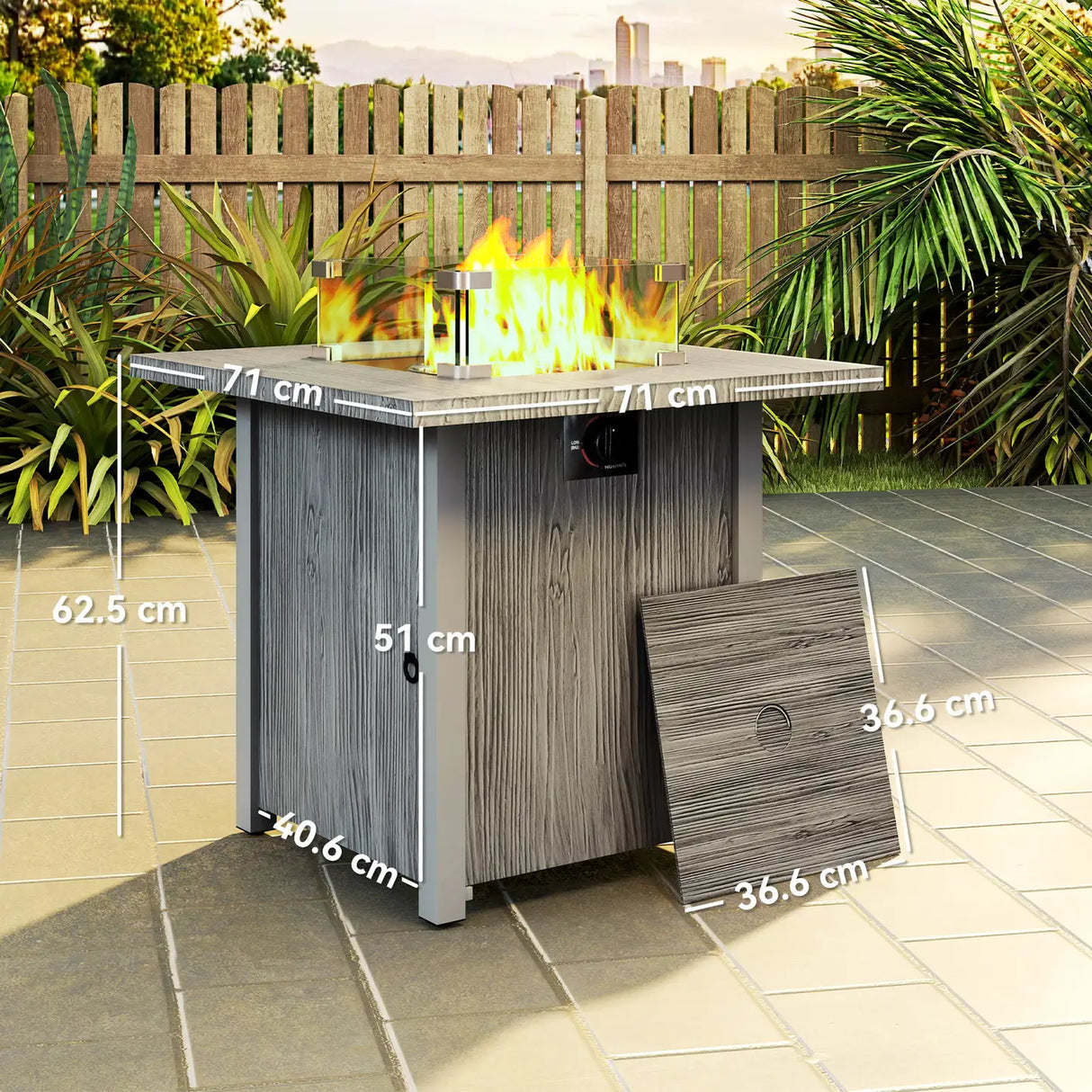Outsunny 50,000 BTU Gas Fire Pit Table, with Cover - Dark Grey