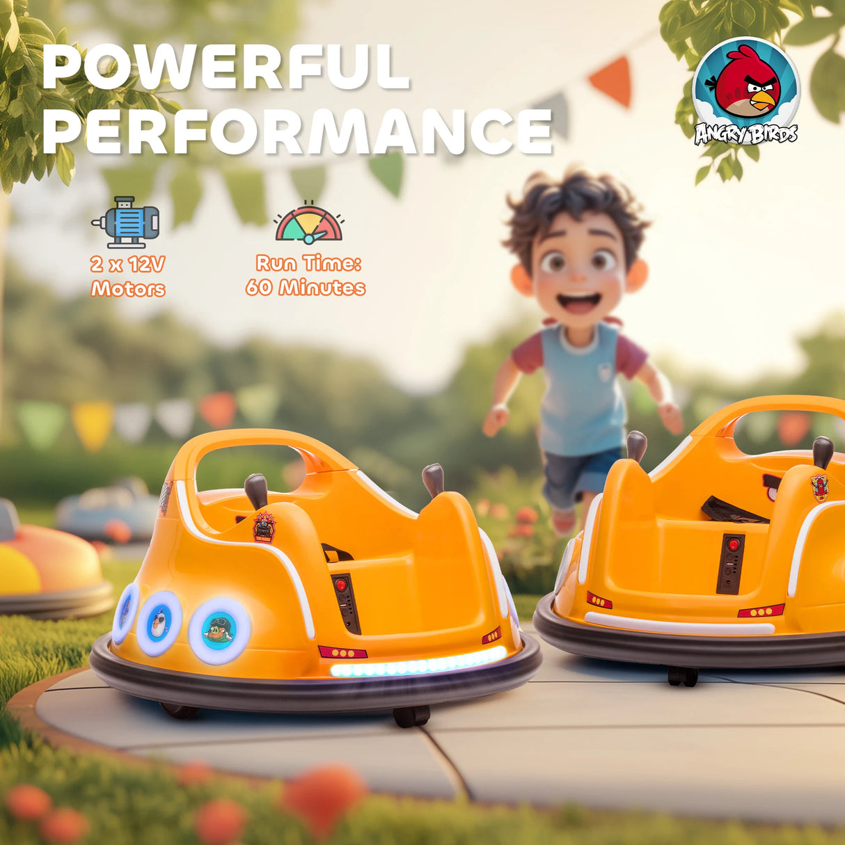 AIYAPLAY Angry Bird Licensed Waltzer Car, 12V Kids Bumper Car w/ Joysticks, Remote, Music LED Lights, Orange