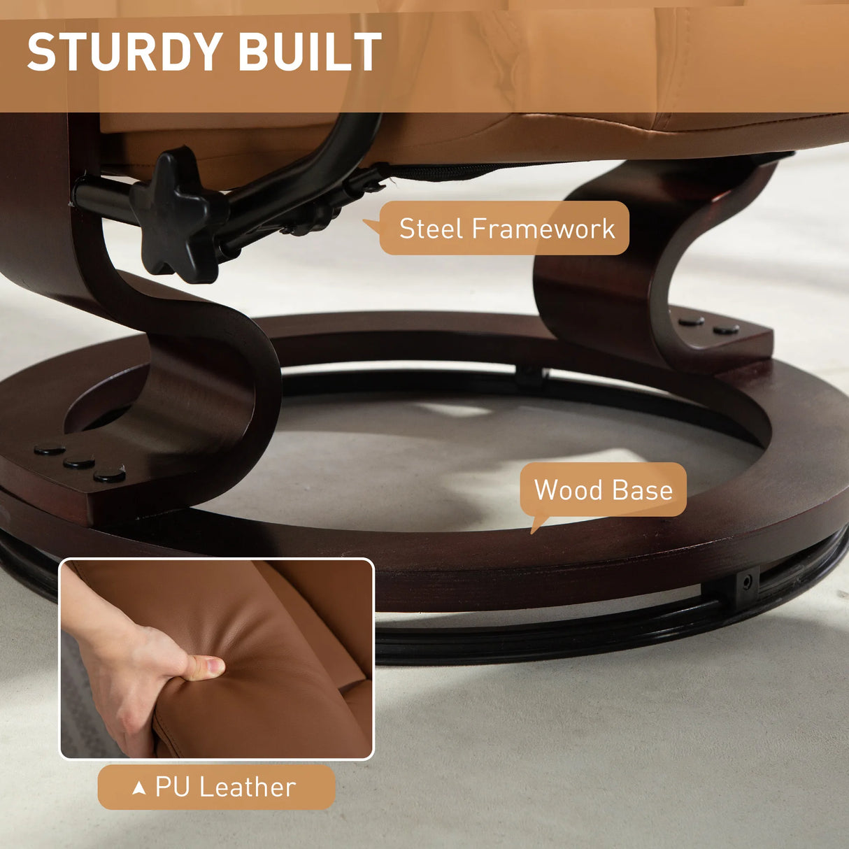 HOMCOM Faux Leather Reclining Chair and Footstool - Brown