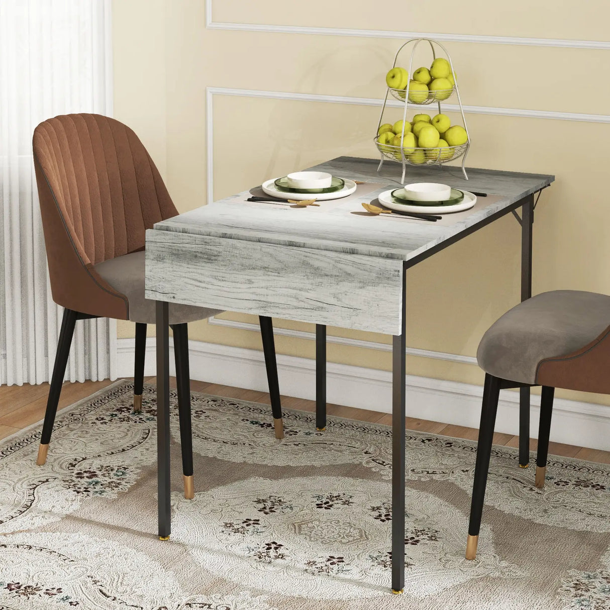 HOMCOM Four-Person Drop Leaf Dining Table - Grey