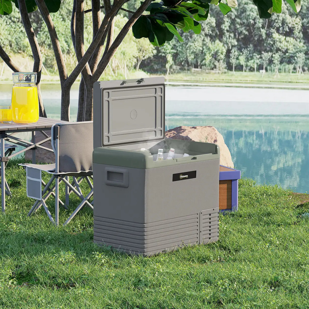 Outsunny 50L Portable Car Refrigerator - Light Green and Grey