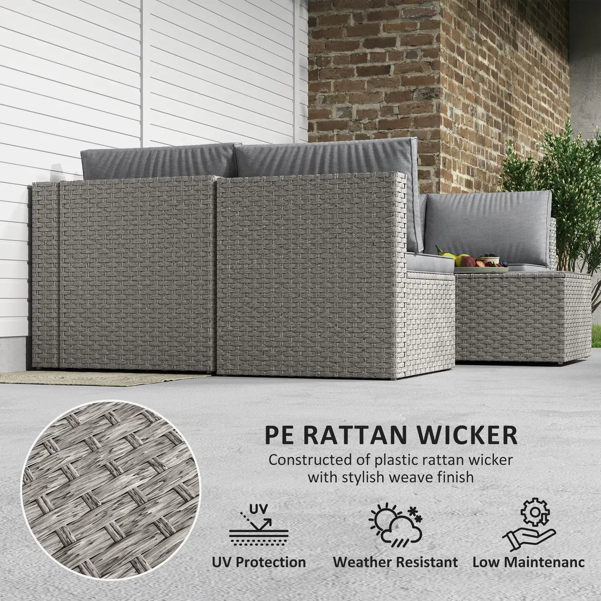 Outsunny Seven-Piece Modular Rattan Set - Grey