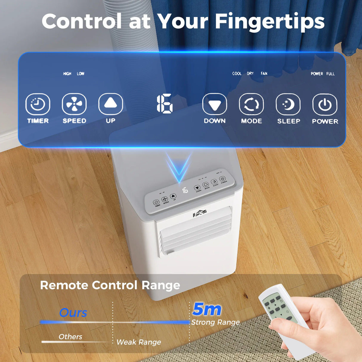 HOMCOM 5000 BTU Portable Air Conditioner, 4-in-1 Air Conditioning Unit, Dehumidifier, Cooling, Fan, Sleep Mode, with Remote Control, 2 Speeds, 24H Timer, Window Venting Kit, 12m2