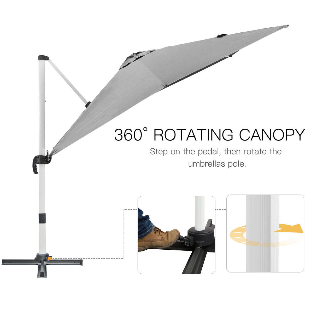 Outsunny 3 x 3(m) Cantilever Roma Parasol, Square Garden Umbrella with Cross Base, Crank Handle, Tilt, 360 Rotation and Aluminium Frame, Grey