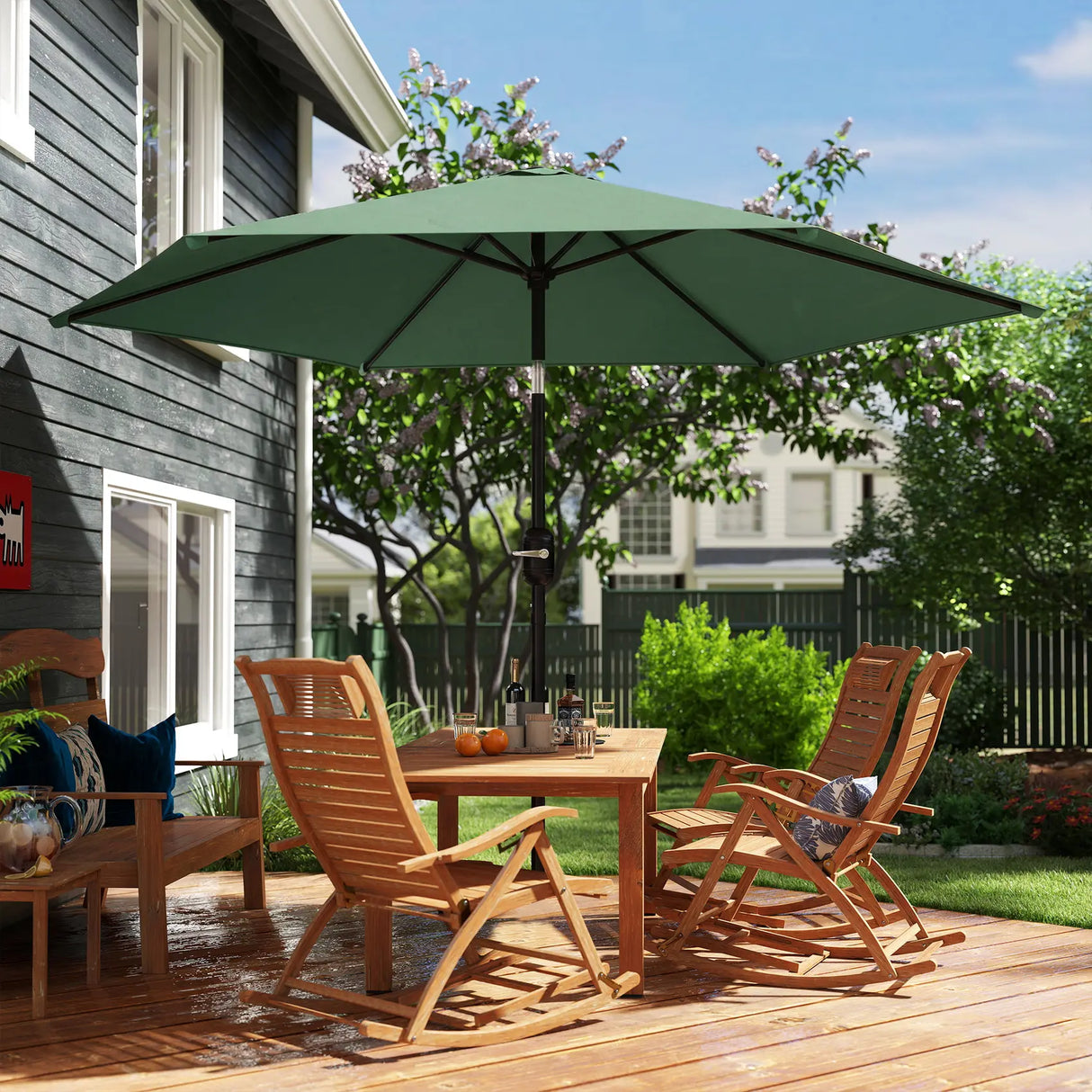 Outsunny 2.6 m Garden Parasol Umbrella with Aluminium Pole, Outdoor Patio Umbrella with Tilt and Crank, Vent, Dark Green