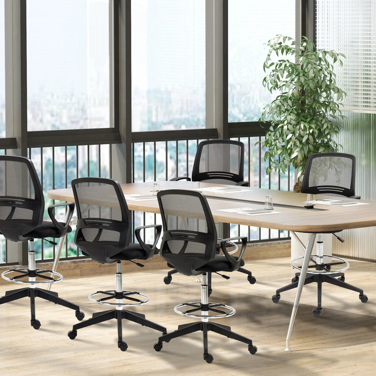 Vinsetto Ergonomic Mesh Back Drafting Chair, Tall Office Chair, Draughtsman Chair with Adjustable Height and Footrest 360 Swivel, Set of 5