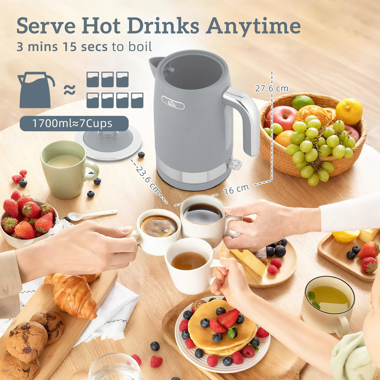 HOMCOM Sleek Textured Kettle and Toaster Set - Grey