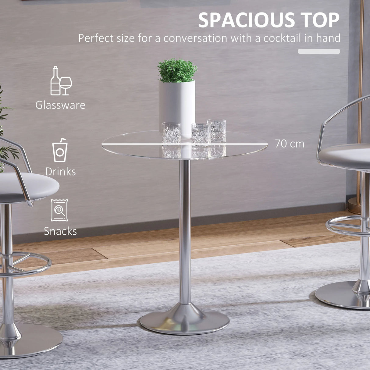 HOMCOM Round Dining Table, Modern Dining Room Table with Tempered Glass Top, Steel Base, Space Saving Small Bar Table