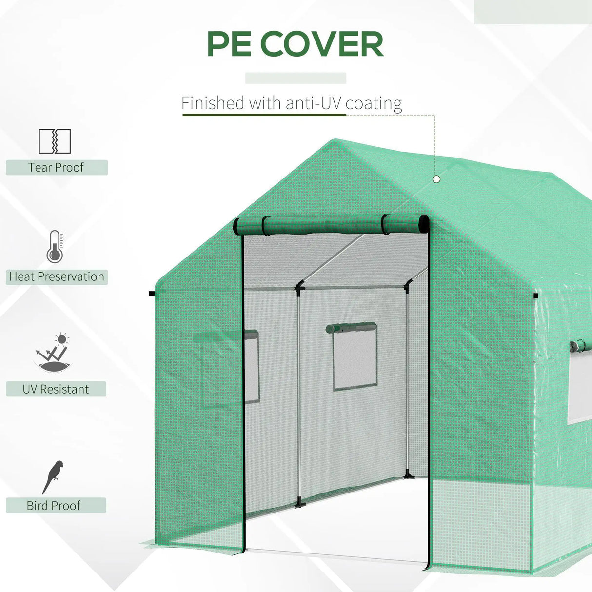 Outsunny Polyethylene Walk-in Polytunnel Greenhouse, 2 x 3(m), Green