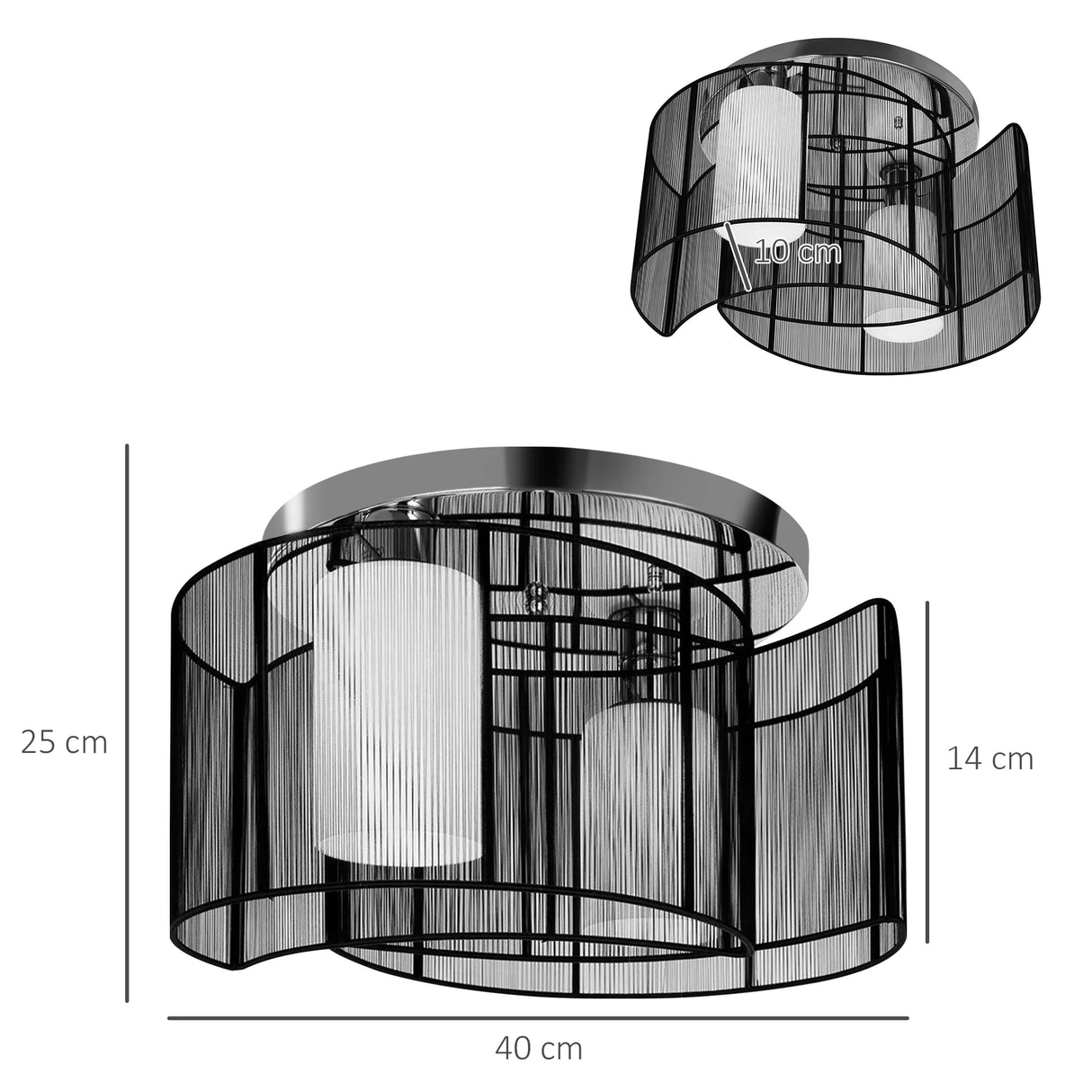 HOMCOM Modern Chandelier, Semi-Flush Mount Ceiling Light with 2 Light, E27 Bulb Base for Hallway, Dining Room, Living Room, White and Black
