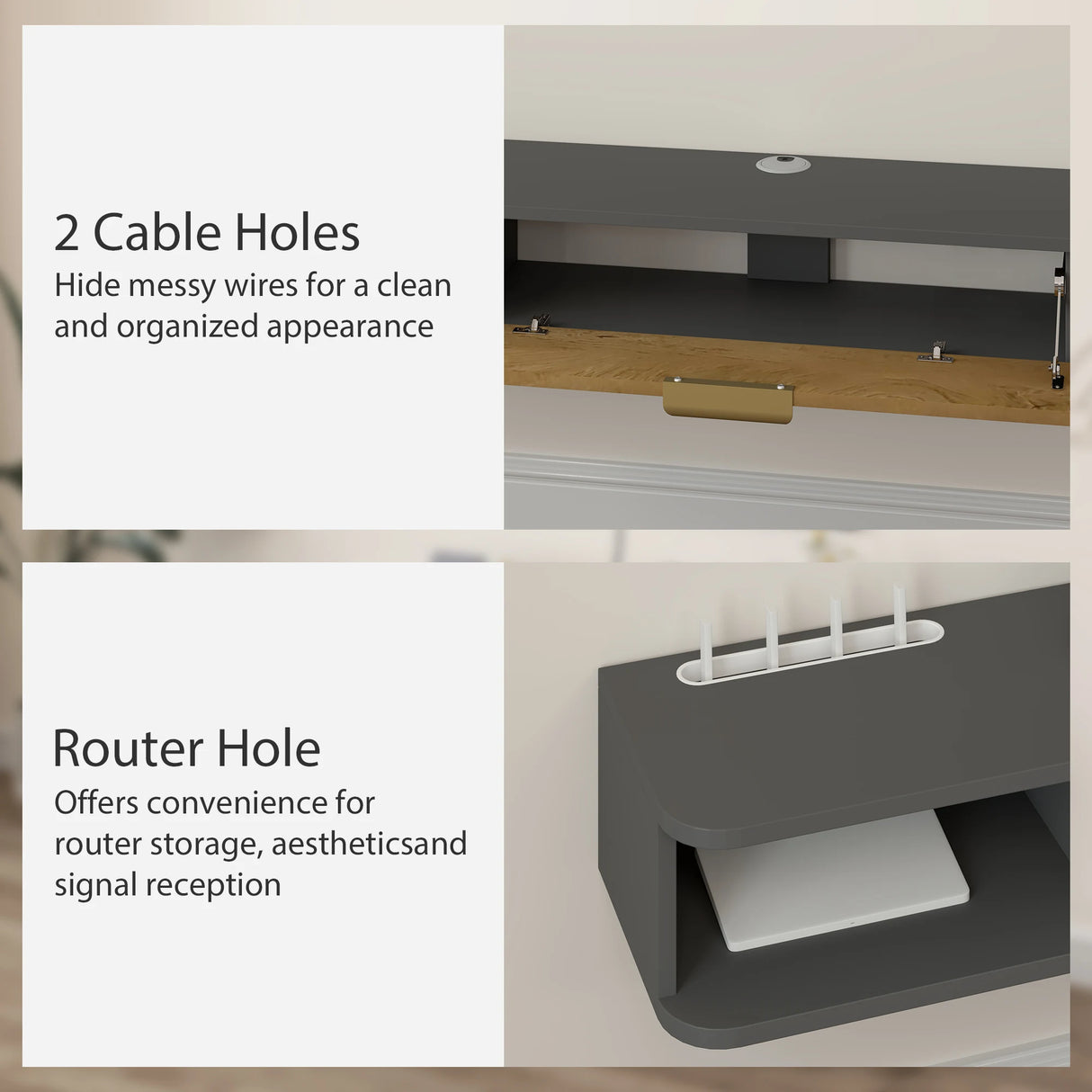 HOMCOM 140 cm Floating TV Stand with Storage - Charcoal Grey