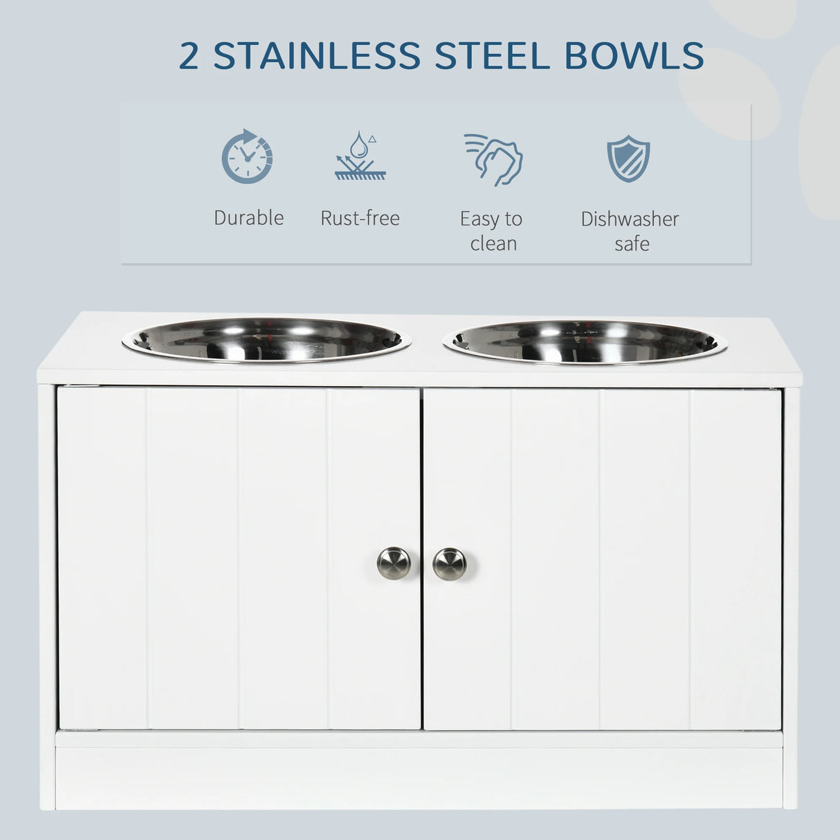 PawHut Raised Pet Feeder, with Two Bowls, Storage - White
