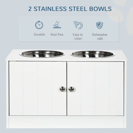 PawHut Raised Pet Feeder, with Two Bowls, Storage - White