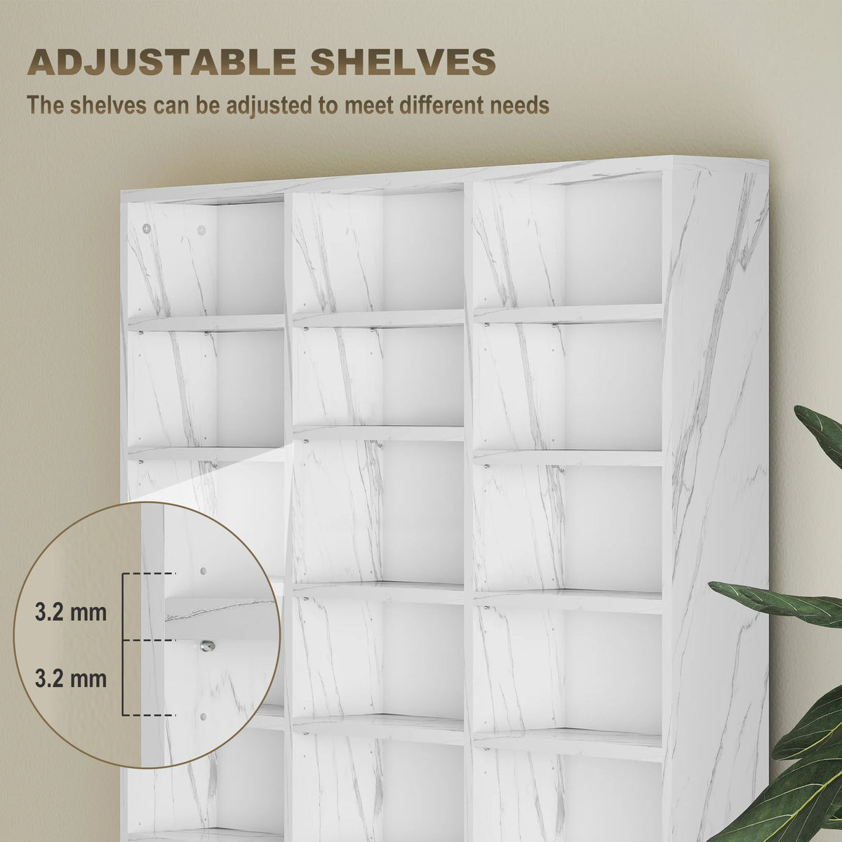 HOMCOM CD Storage Unit with Adjustable Shelves, 102 x 195 cm, Marble Effect