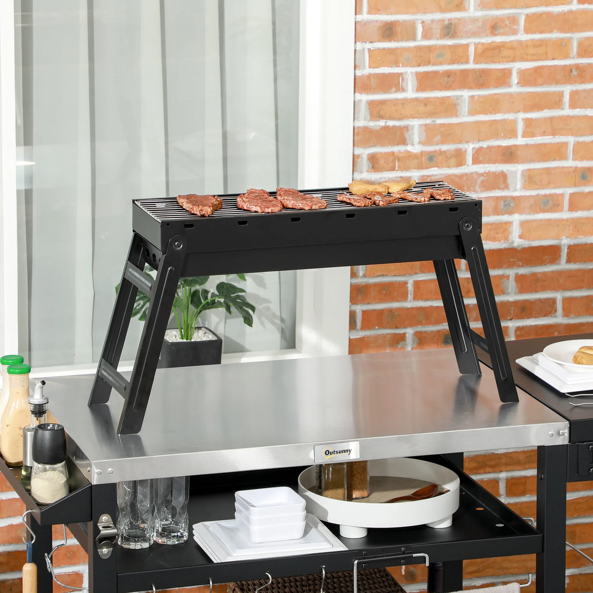 Outsunny Foldable Charcoal Grill - Black
