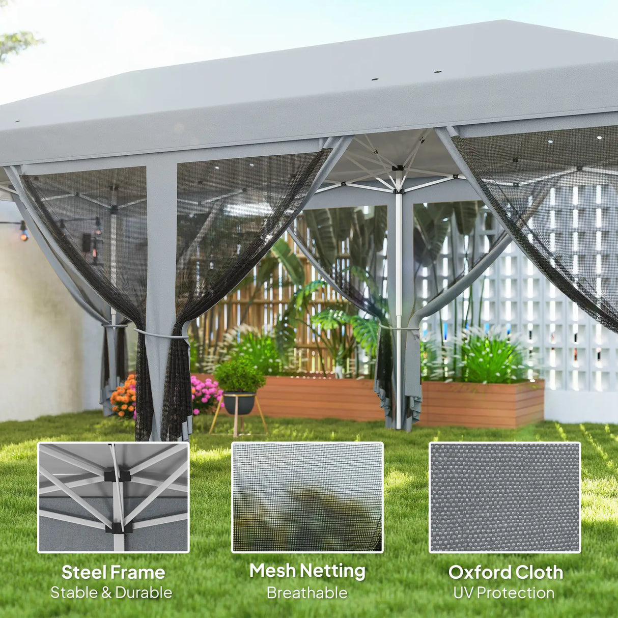 Outsunny 3 x 6m Pop Up Gazebo, Outdoor Canopy Shelter, Marquee Party Wedding Tent with 6 Mesh Walls and Carry Bag, Grey
