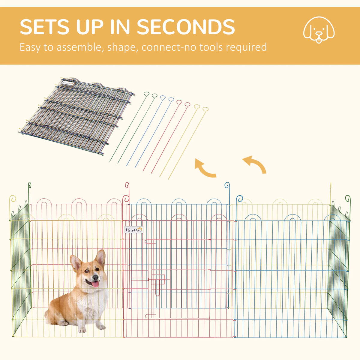 PawHut Pet Playpen Crate, with Eight Panels, Door, for Indoors and Outdoors, 60H x 156cm