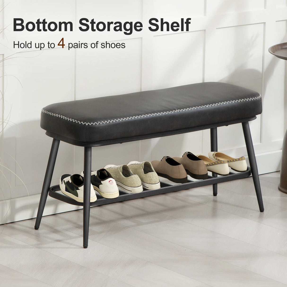 HOMCOM PU Leather Shoe Storage Bench - Charcoal Grey