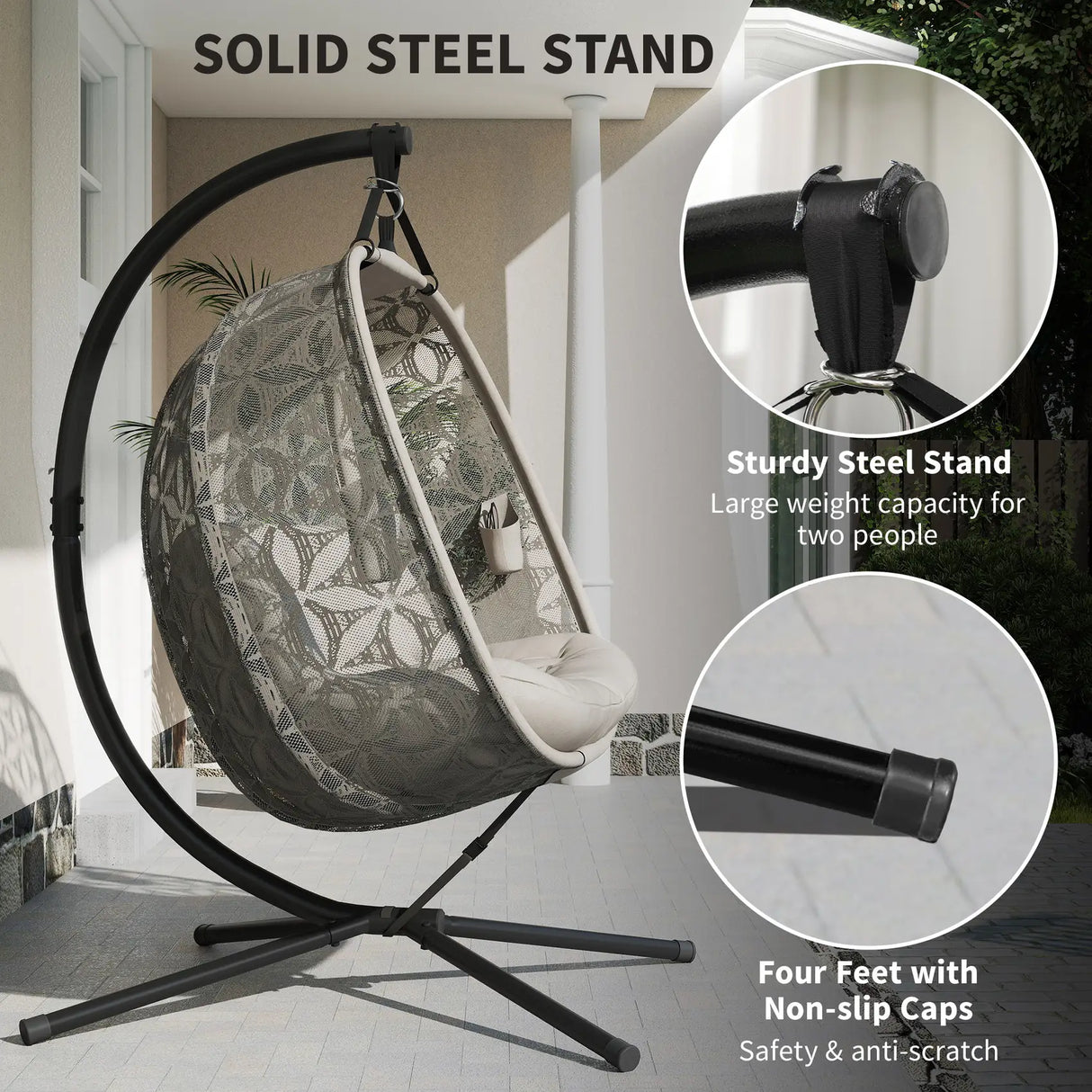 Outsunny Outdoor Double Hanging Chair with Cushion and Cup Holders, Sand Brown