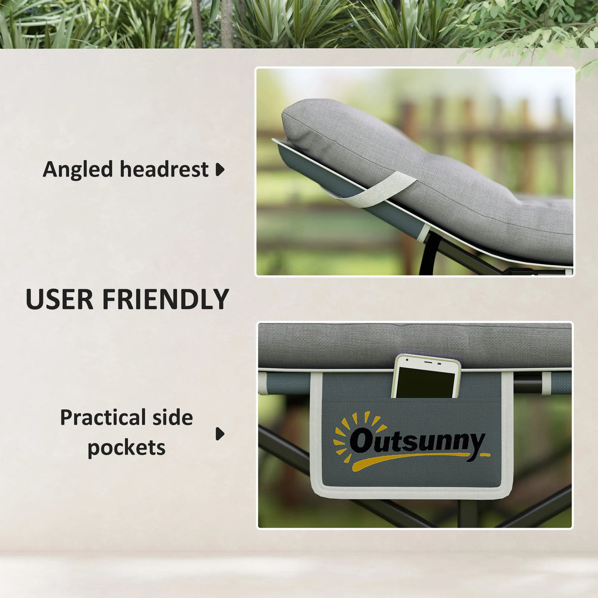 Outsunny 68cm Wide Folding Bed, Camping Cot for Adults with Mattress, Carry Bag, Storage Pocket, Max Load 150kg, Light Grey