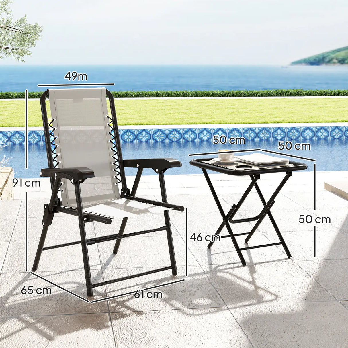 Outsunny Three-Piece Garden Table and Chair Set - Cream White