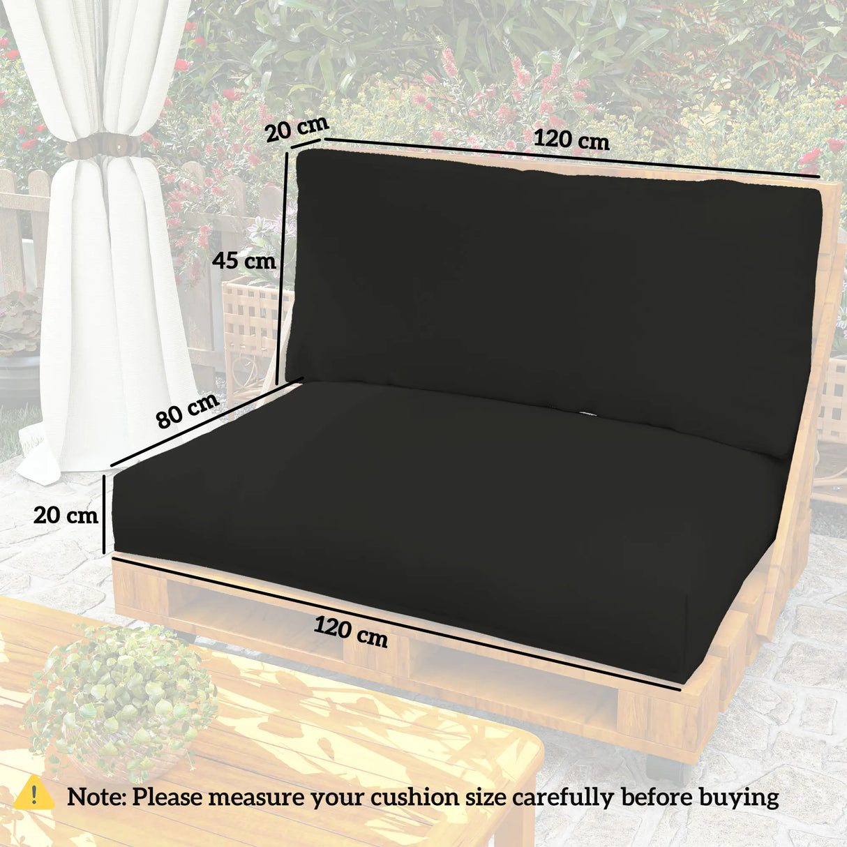 Outsunny Two Piece Seat Pallet and Back Cushions - Black