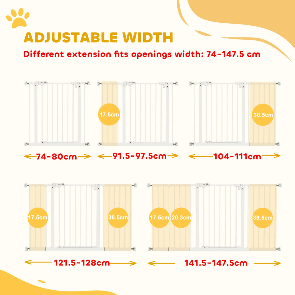 PawHut Adjustable Safety Gate w/ Three Extensions, Four Adjustable Screws, White