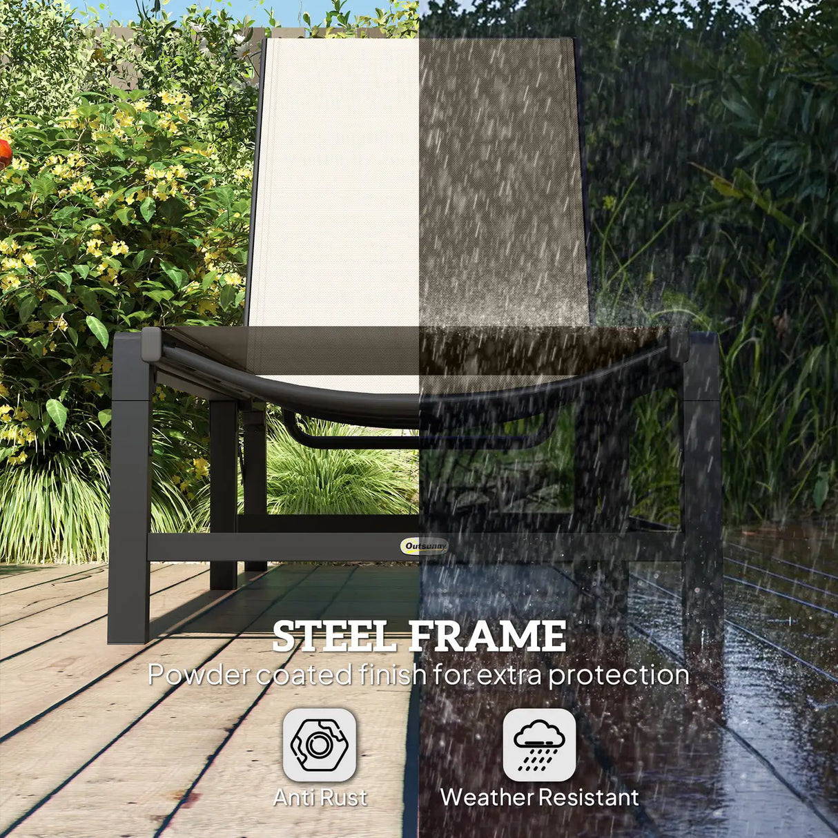 Outsunny Folding Sun Lounger Set of 2, 5-Position Adjustable Reclining Garden Loungers, Garden Chaise Lounge Sunbed Recliner Chairs with Steel Frame for Beach, Porch, Patio, Camping, Khaki