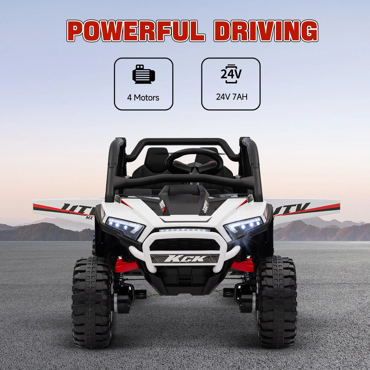 AIYAPLAY 2 Seater 24V 7AH Ride on Truck, Battery Powered Electric Ride On Car w/ Remote, Suspension, 3 Speeds, White