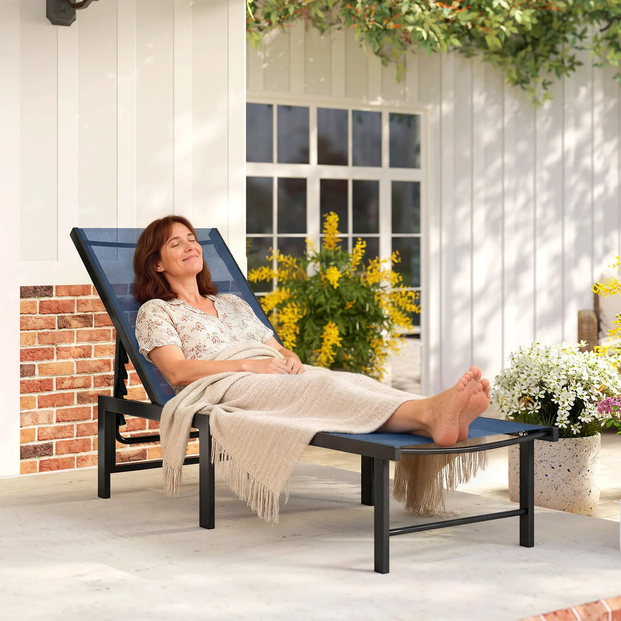 Outsunny Reclining Sun Lounger - Dark Blue