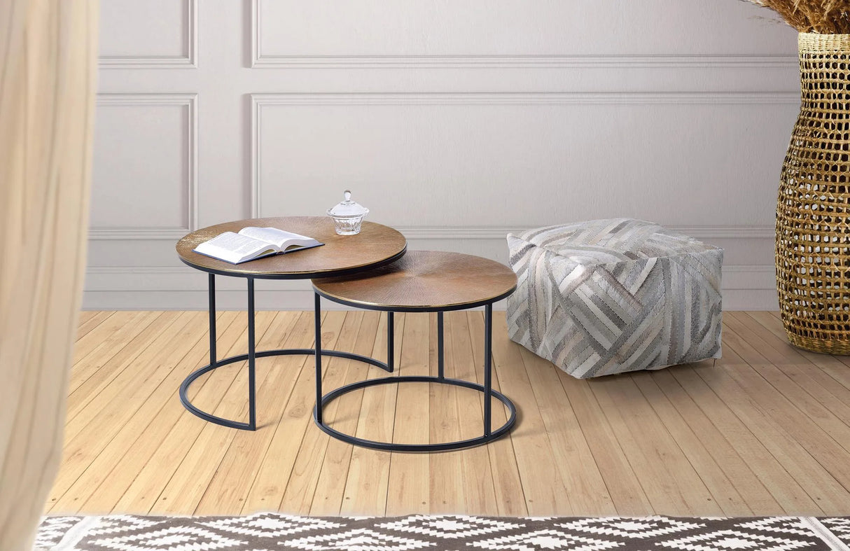 Giner and Colomer Set Of 2 Nesting Tables With Metal Base And Bronze Top (Large & Small)