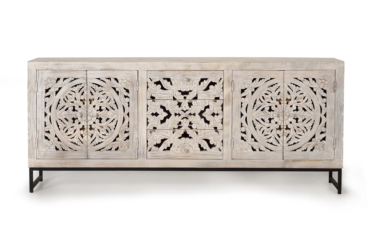 Giner and Colomer Sideboard With 4 Doors And 3 Drawers In Mango Wood With Handmade Details