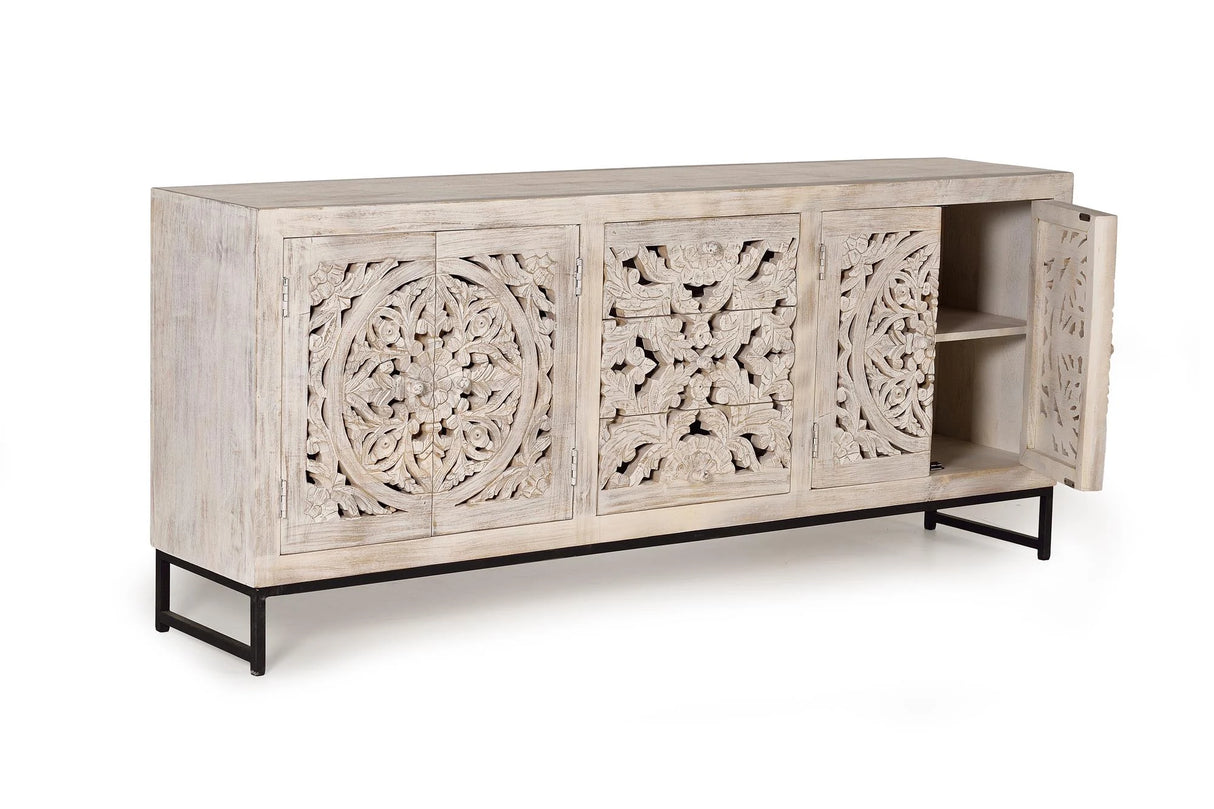 Giner and Colomer Sideboard With 4 Doors And 3 Drawers In Mango Wood With Handmade Details