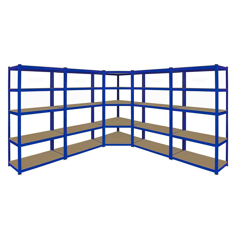 Monster Racking T-Rax Corner Shelving Unit & 4x 90cm Garage Storage Bays, Blue