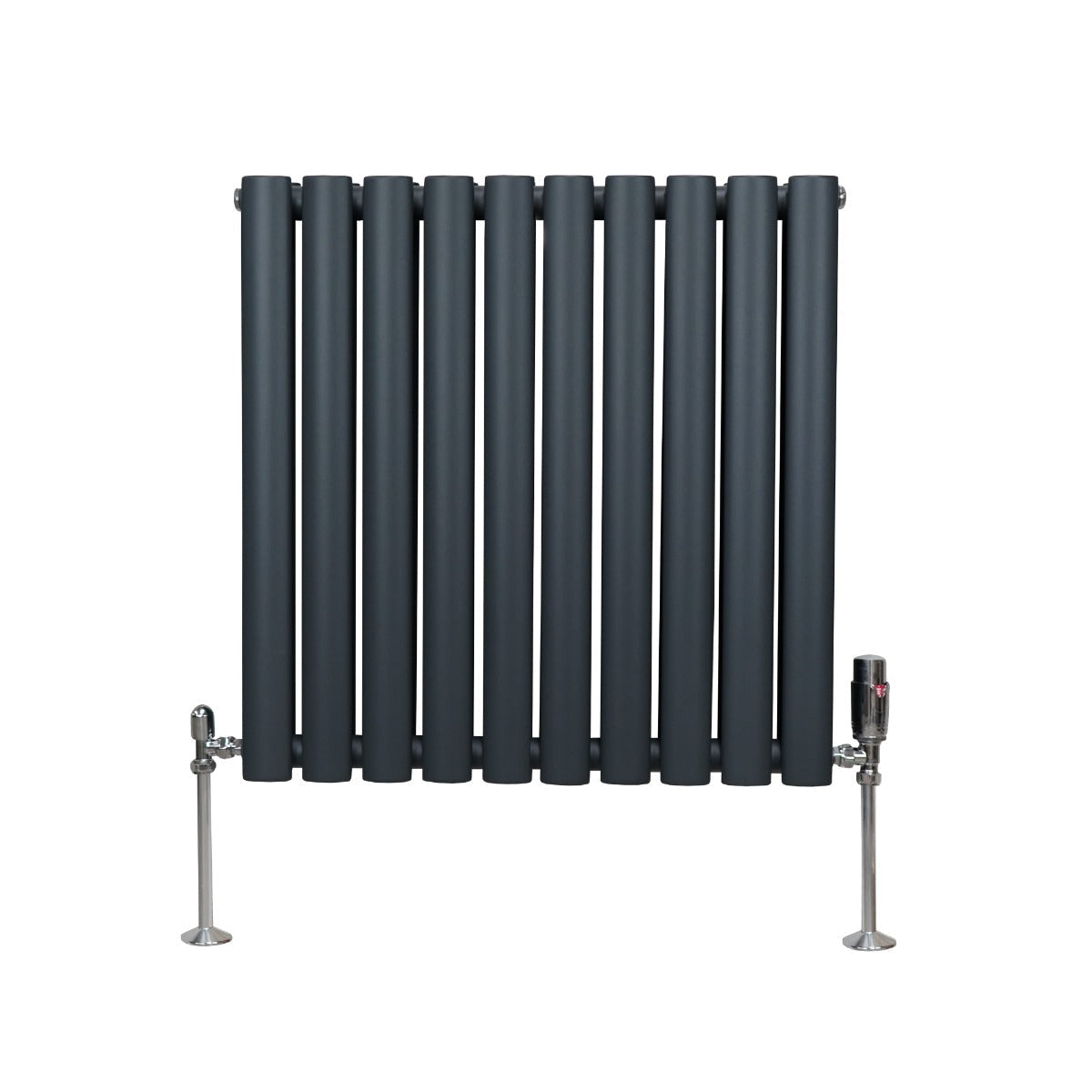 Oval Column Radiator & Valves - 600mm x 600mm Anthracite Grey