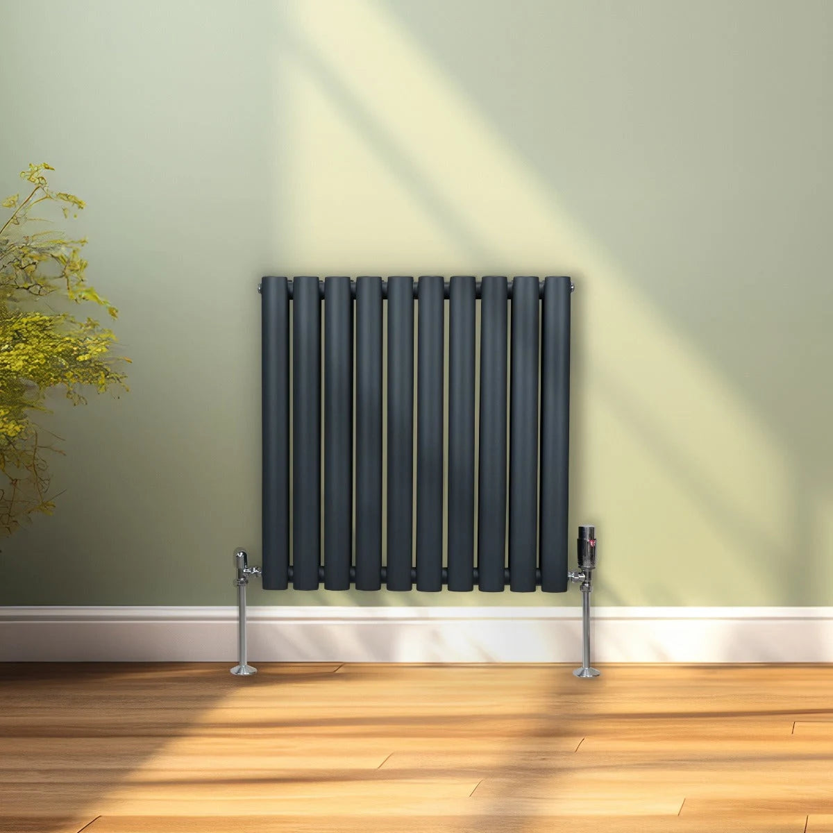Oval Column Radiator & Valves - 600mm x 600mm Anthracite Grey