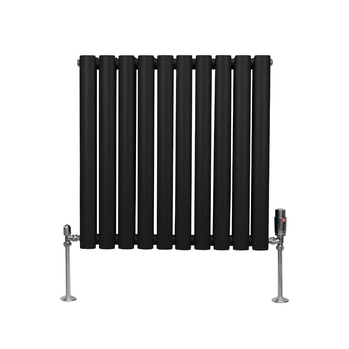 Oval Column Radiator & Valves - 600mm x 600mm Black
