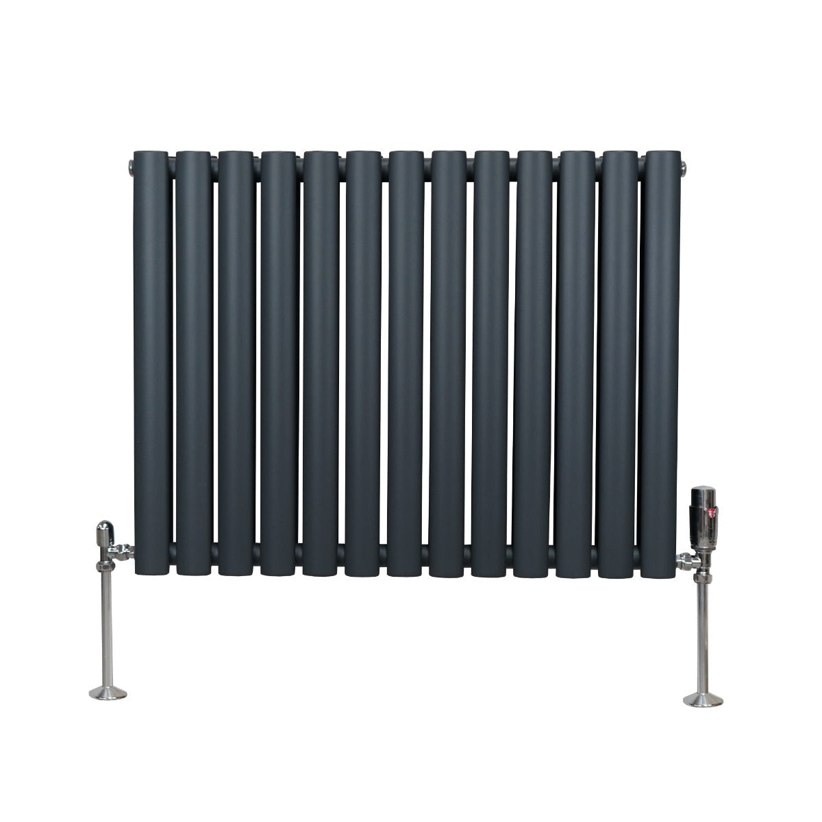 Oval Column Radiator & Valves - 600mm x 780mm Anthracite Grey