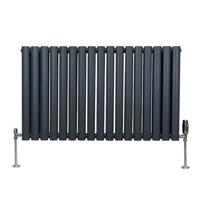 Oval Column Radiator & Valves - 600mm x 1020mm Anthracite Grey