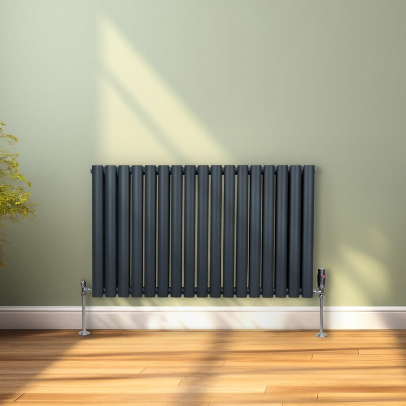 Oval Column Radiator & Valves - 600mm x 1020mm Anthracite Grey
