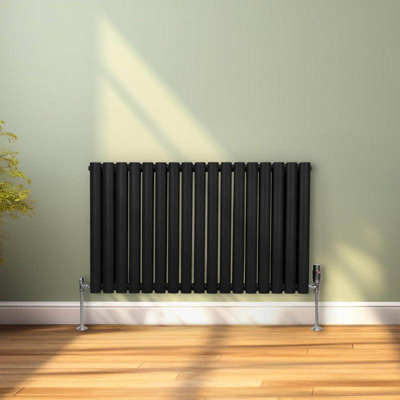 Oval Column Radiator & Valves - 600mm x 1020mm Black