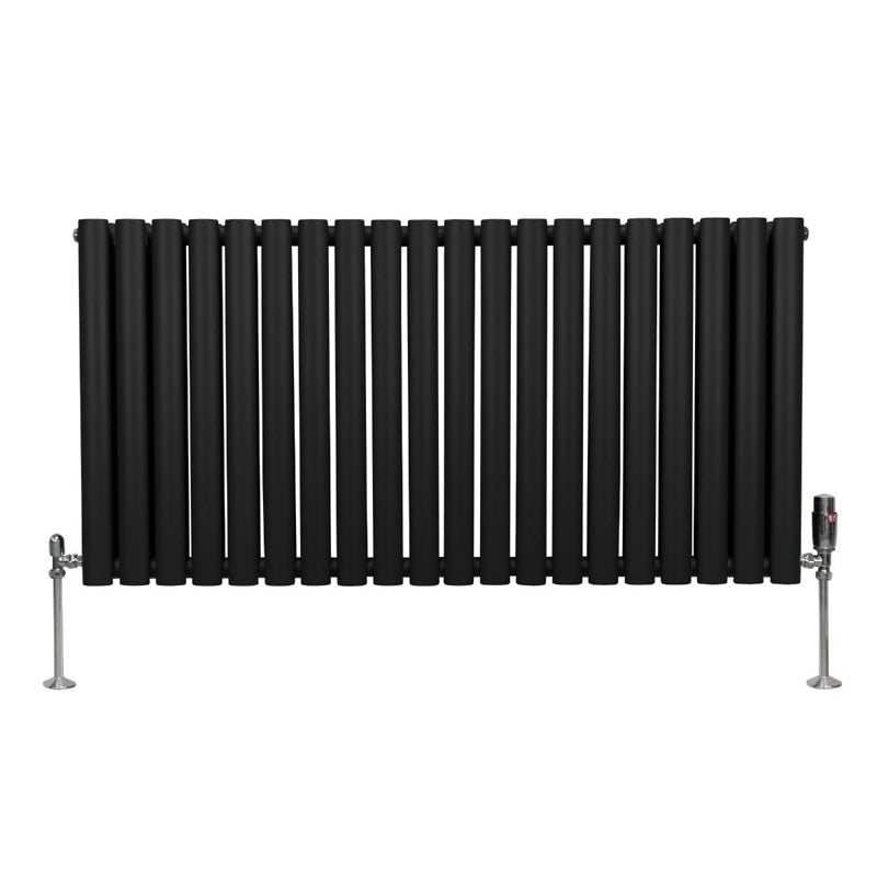 Oval Column Radiator & Valves - 600mm x 1200mm Black