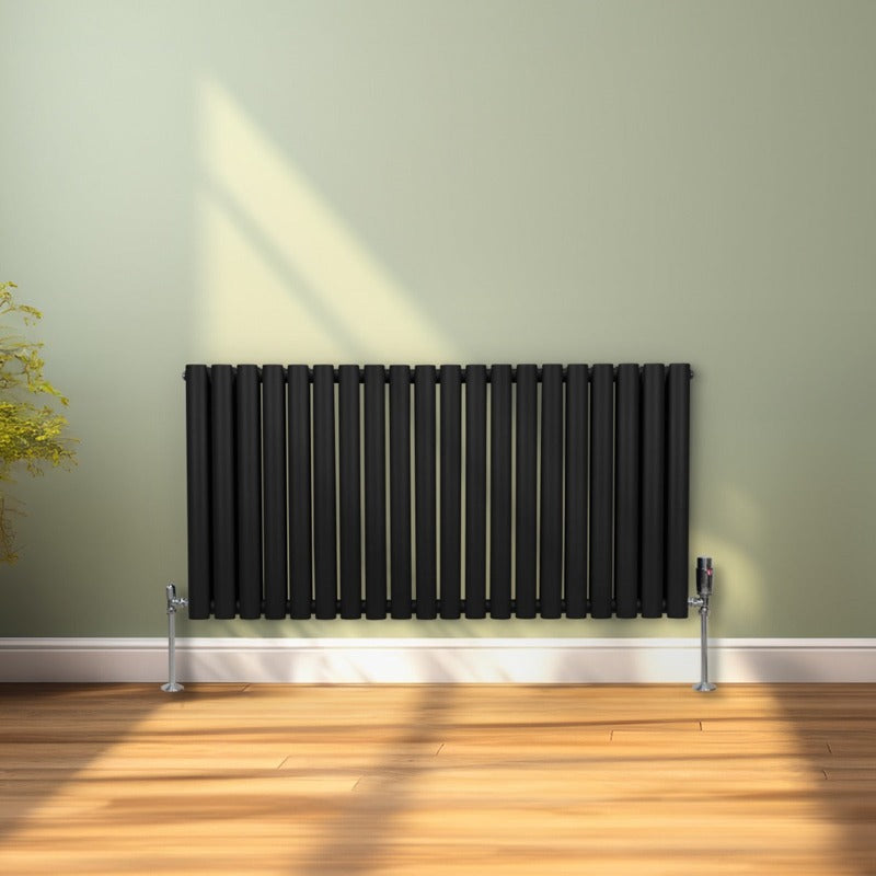 Oval Column Radiator & Valves - 600mm x 1200mm Black
