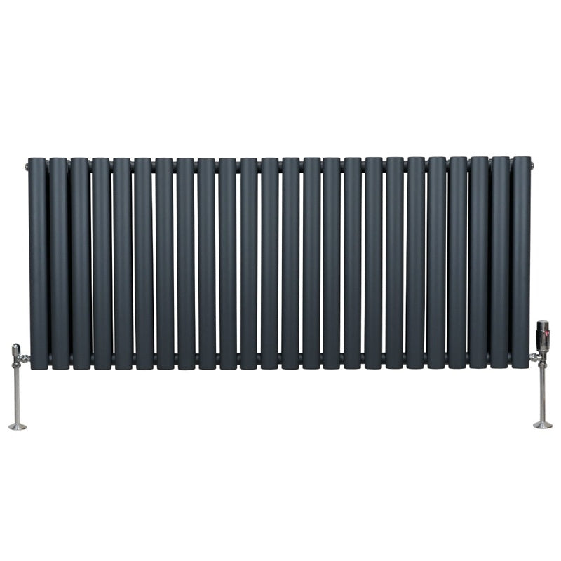 Oval Column Radiator & Valves - 600mm x 1440mm Anthracite Grey